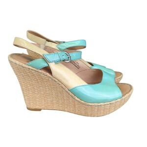 Born Womens Sandals US 9 M Platform Wedge Heel Espadrille Blue Cream Summer Mina